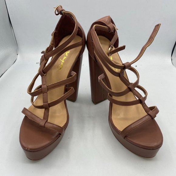A XYD Brown Strappy Platform Club Open Toe Dress Chunky High Heel Sandals - Picture 5 of 11
